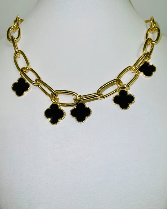 Blk Clover Charm Necklace