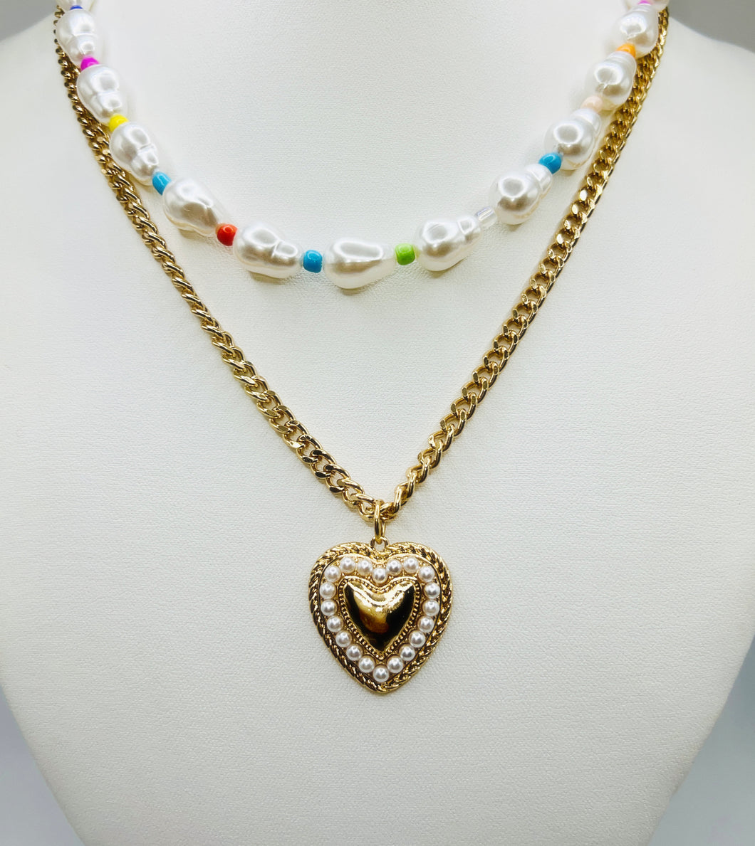 Pearls Plus Heart Necklace