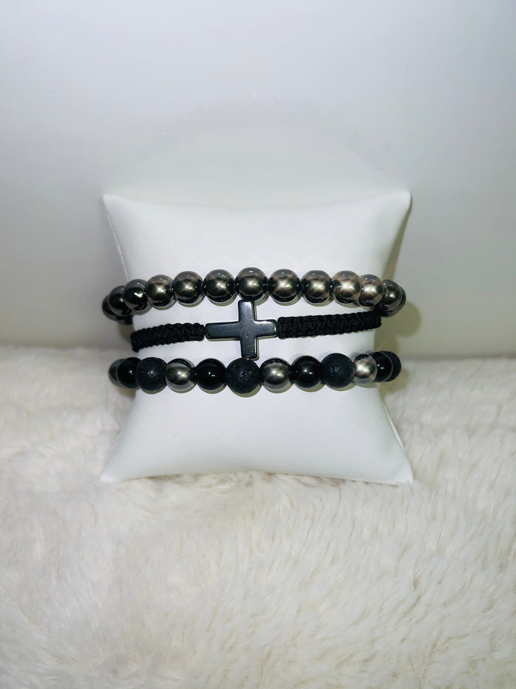 Men’s Cross Beaded Bracelet Set