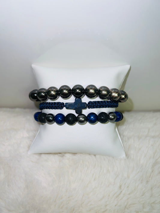 Men’s Cross Beaded Bracelet Set