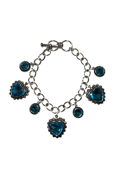 Aqua Hearts Charm Bracelet