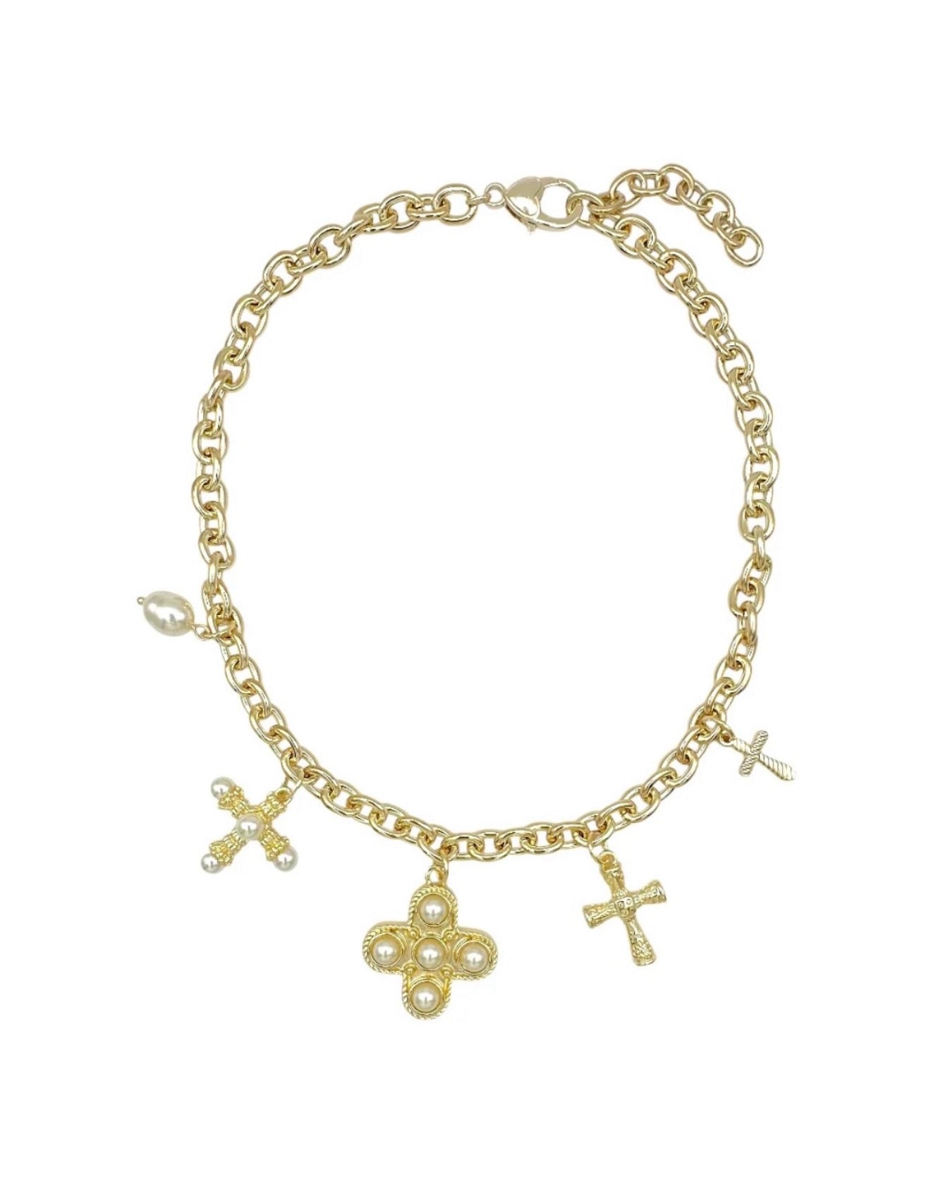 Pearls to The Cross Charm Necklace