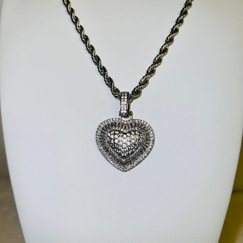 Heart Baguette Halo Necklace