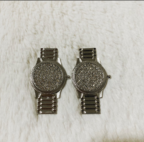 Watch Earrings (Silver-tone)